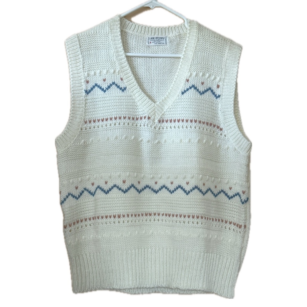 Vintage Lane Bryant Cream Cottagecore Sweater Vest Size 2X (42-44)